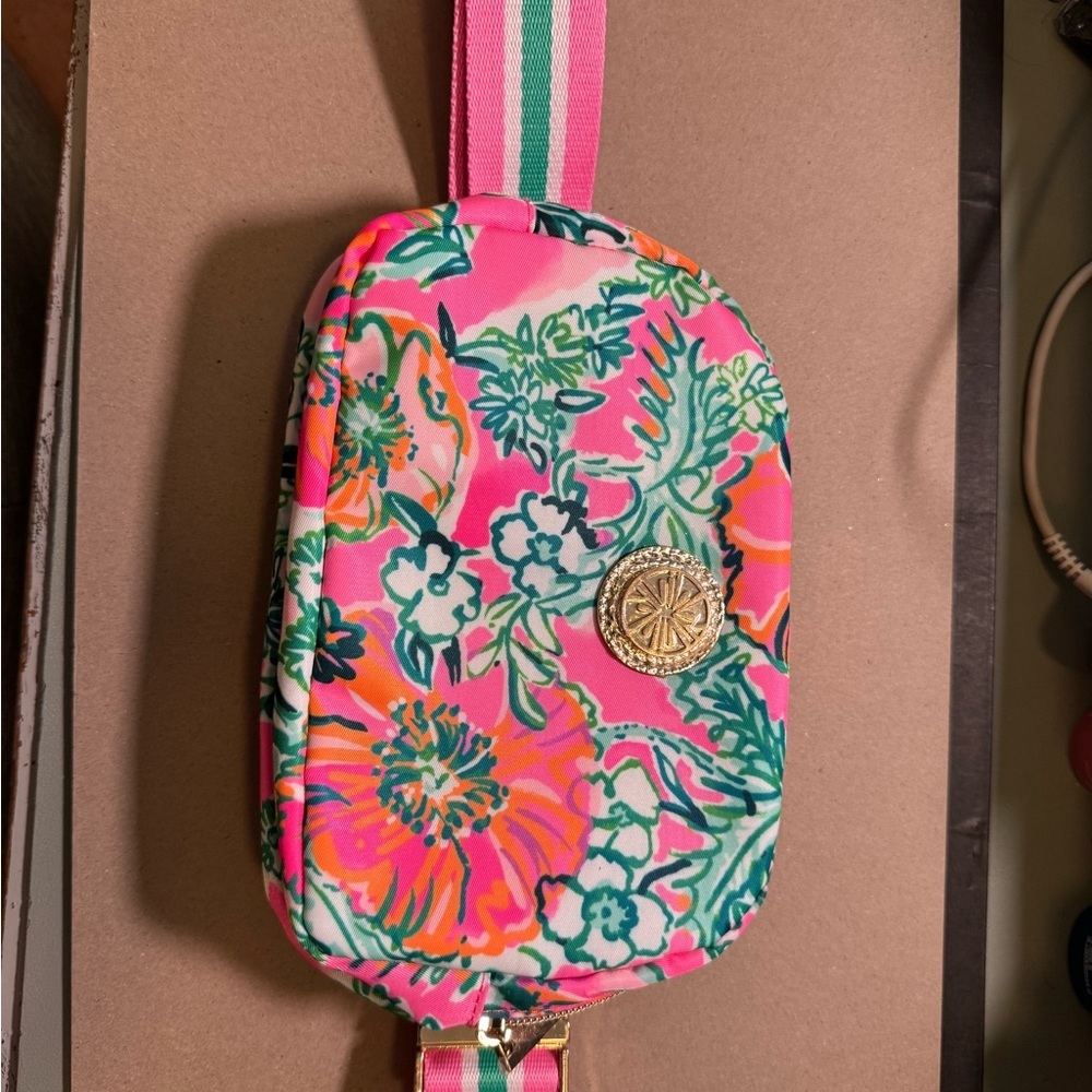 Lilly Pulitzer Pink and Green Floral Crossbody Bag